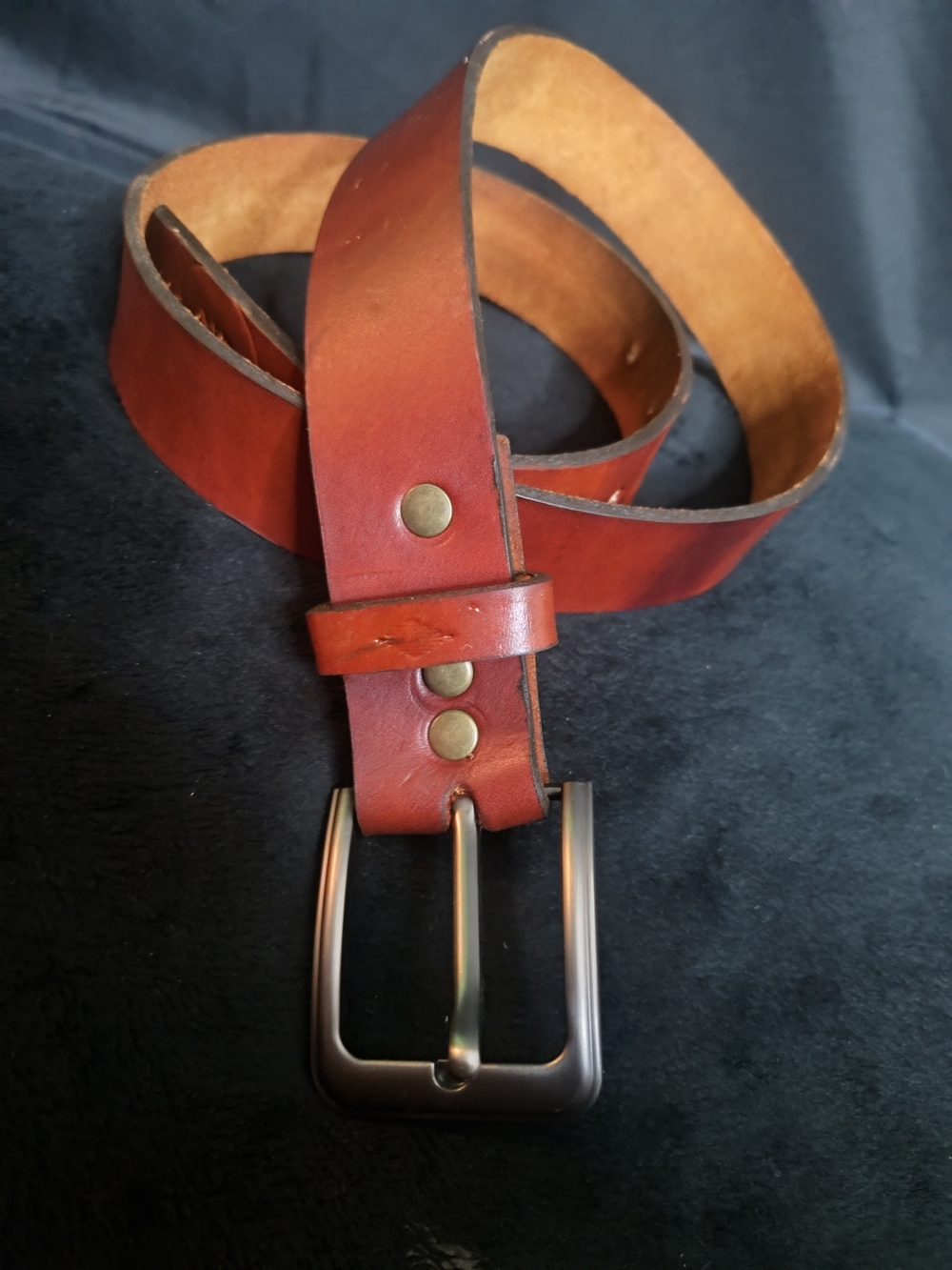 Handmade Mens Leather Belt in Chestnut Brown with Brushed Metal Buckle